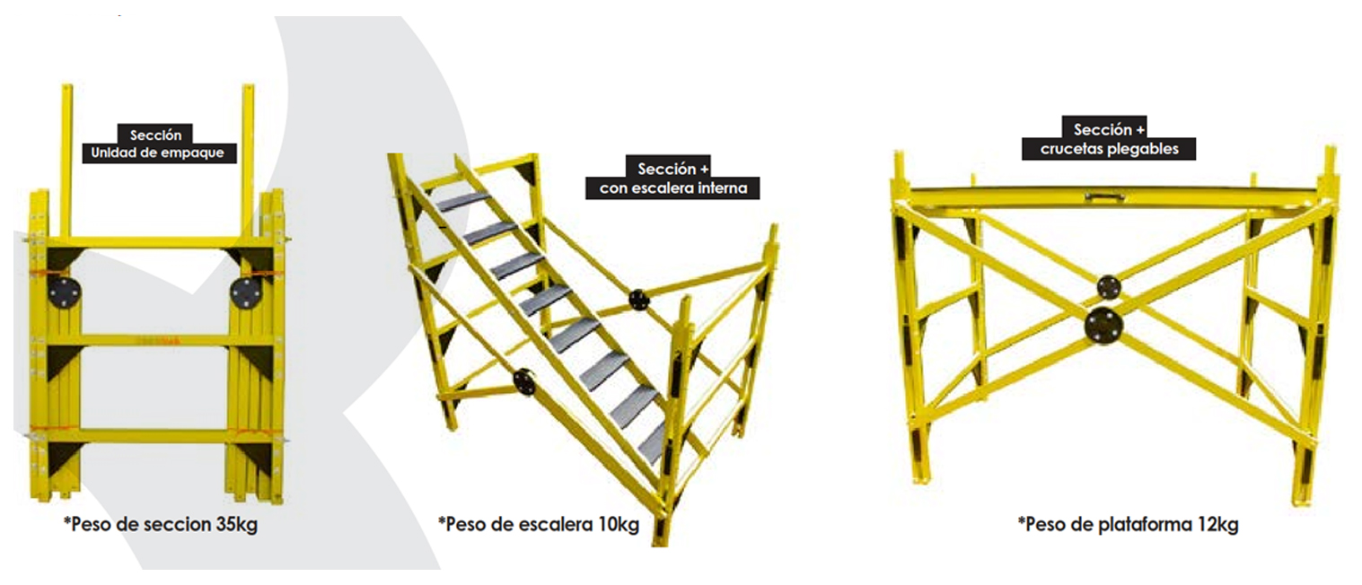 Andamio dieléctrico modularcon escaleras y barandas