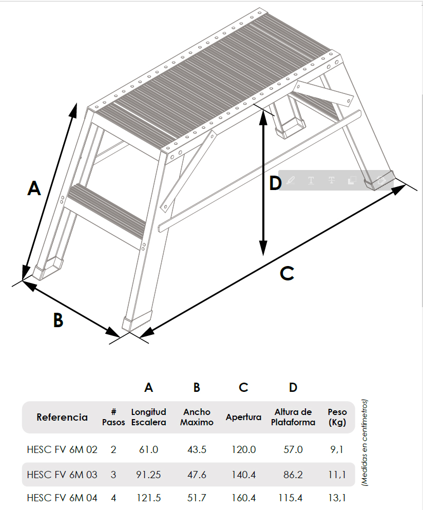Escalera de fibra de vidrio miniplataforma dieléctrica